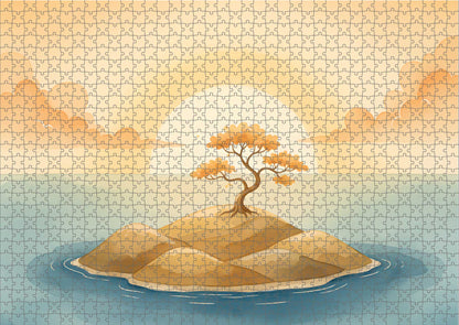 Das fertig gelegte KYUBA Premium-Puzzle 'Island of Serenity' mit perfekt passenden Puzzleteilen.