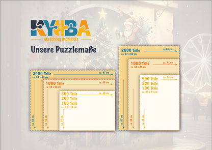 Infografik mit den exakten Produktmassen und Abmessungen der KYUBA Premium-Puzzles.