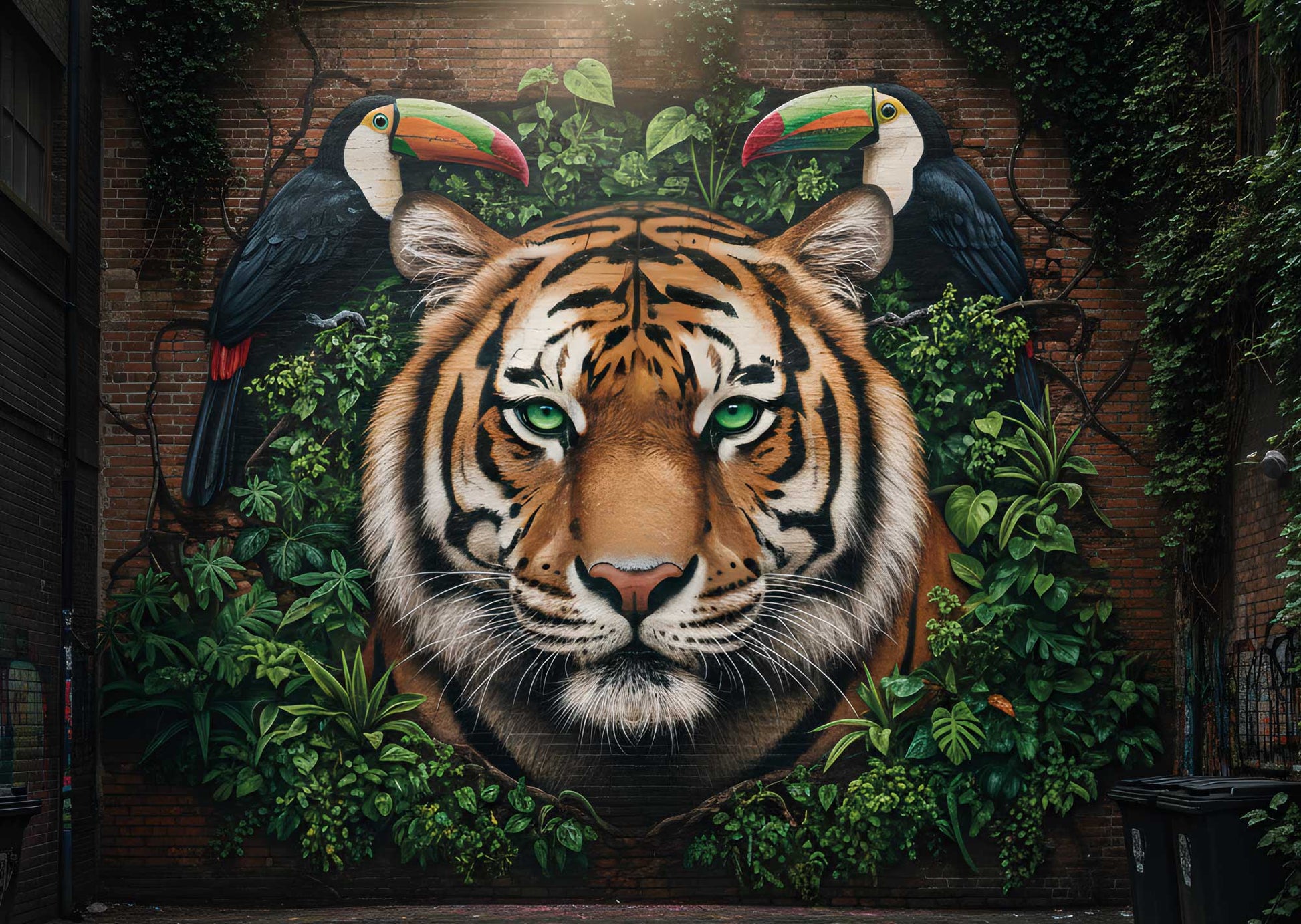 Das detailreiche, farbenfrohe Kunstmotiv des KYUBA Premium-Puzzle 'Jungle Alley's.