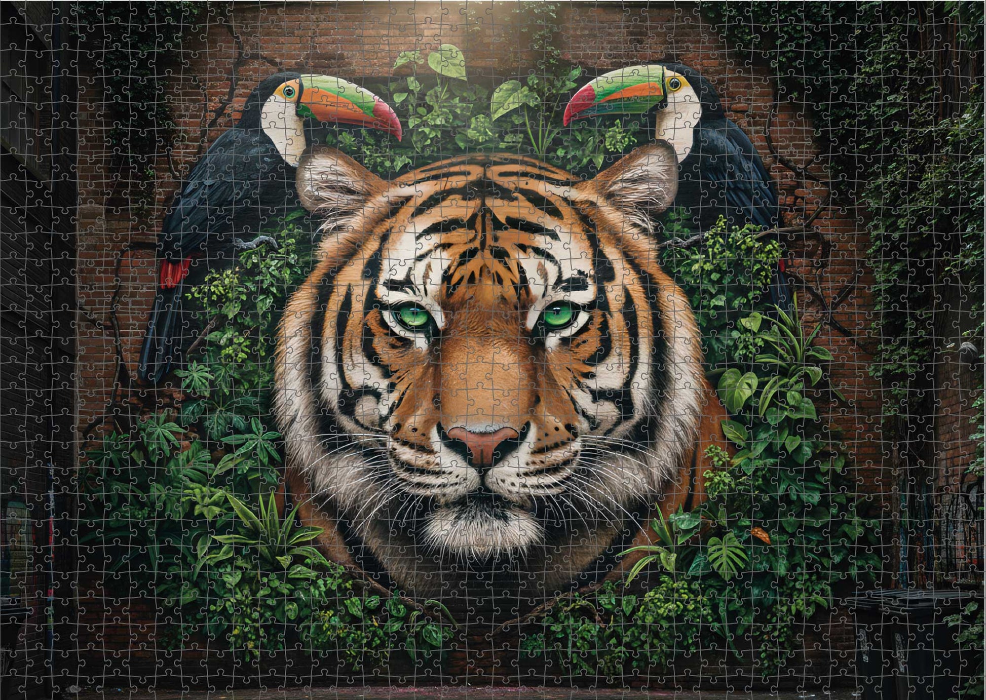 Das fertig gelegte KYUBA Premium-Puzzle 'Jungle Alley' mit perfekt passenden Puzzleteilen.