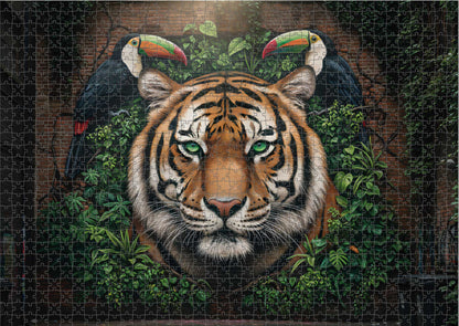 Das fertig gelegte KYUBA Premium-Puzzle 'Jungle Alley' mit perfekt passenden Puzzleteilen.