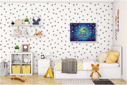 KYUBA Premium-Puzzle 'DJ Dino's Space Party' als farbenfrohe und kreative Wanddekoration im Kinderzimmer.
