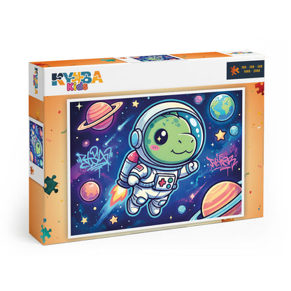 Die minimalistische, cleane Produktverpackung des KYUBA Premium-Puzzle 'Starship Dino's.