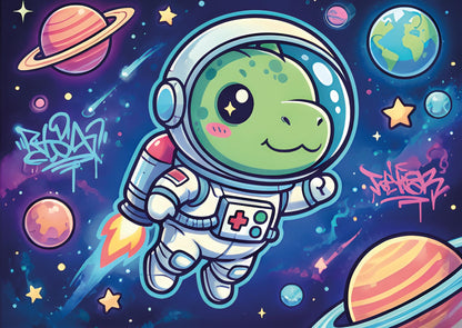 Das detailreiche, farbenfrohe Kunstmotiv des KYUBA Premium-Puzzle 'Starship Dino's.