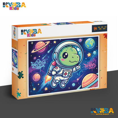KYUBA Premium-Puzzle 'Starship Dino' in seiner edlen Design-Produktbox.