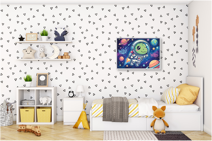 KYUBA Premium-Puzzle 'Starship Dino' als farbenfrohe und kreative Wanddekoration im Kinderzimmer.
