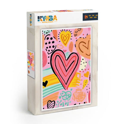 Die minimalistische, cleane Produktverpackung des KYUBA Premium-Puzzle 'Heartbeat Pop's.