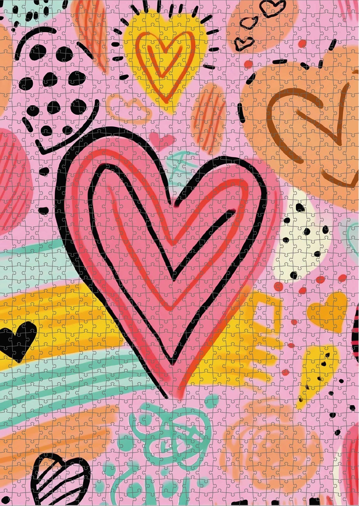 Das fertig gelegte KYUBA Premium-Puzzle 'Heartbeat Pop' mit perfekt passenden Puzzleteilen.