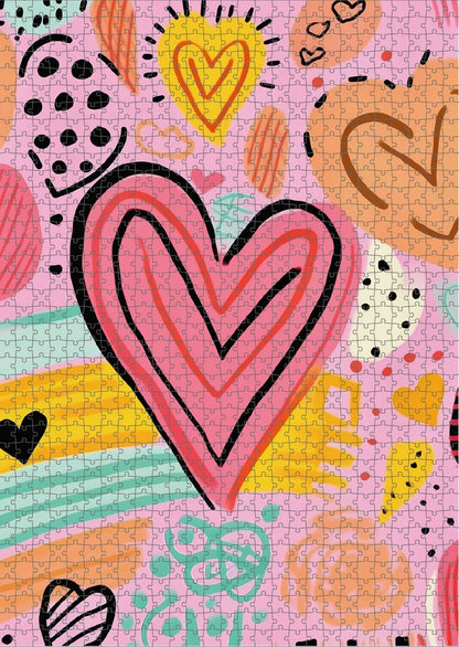 Das fertig gelegte KYUBA Premium-Puzzle 'Heartbeat Pop' mit perfekt passenden Puzzleteilen.