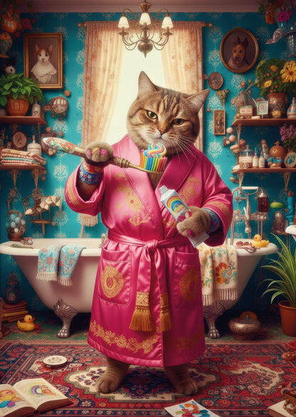 Das detailreiche, farbenfrohe Kunstmotiv des KYUBA Premium-Puzzle 'Royal Catness's.