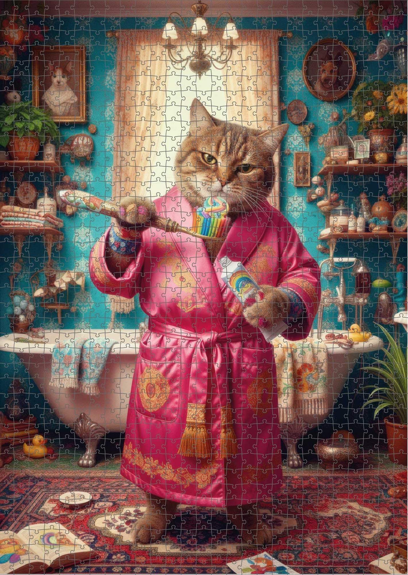 Das fertig gelegte KYUBA Premium-Puzzle 'Royal Catness' mit perfekt passenden Puzzleteilen.