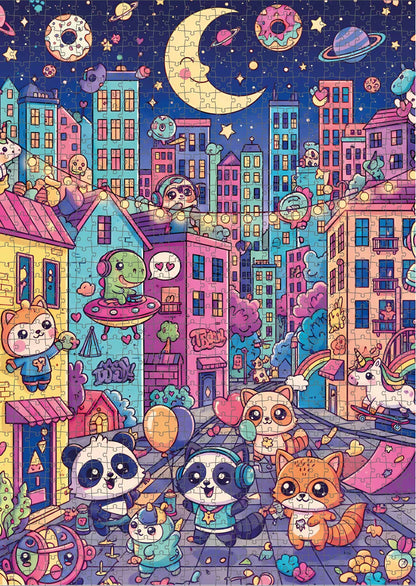 Das fertig gelegte KYUBA Premium-Puzzle 'Midnight Magic' mit perfekt passenden Puzzleteilen.